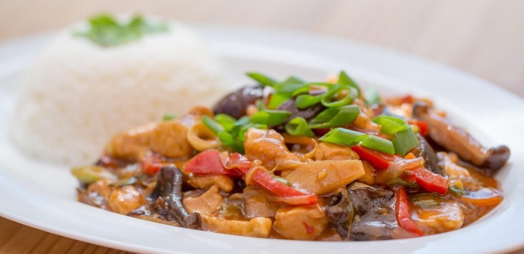 Menu chicken, teriyaki sauce, chicken breast, rice, asian, food, meal, cuisine